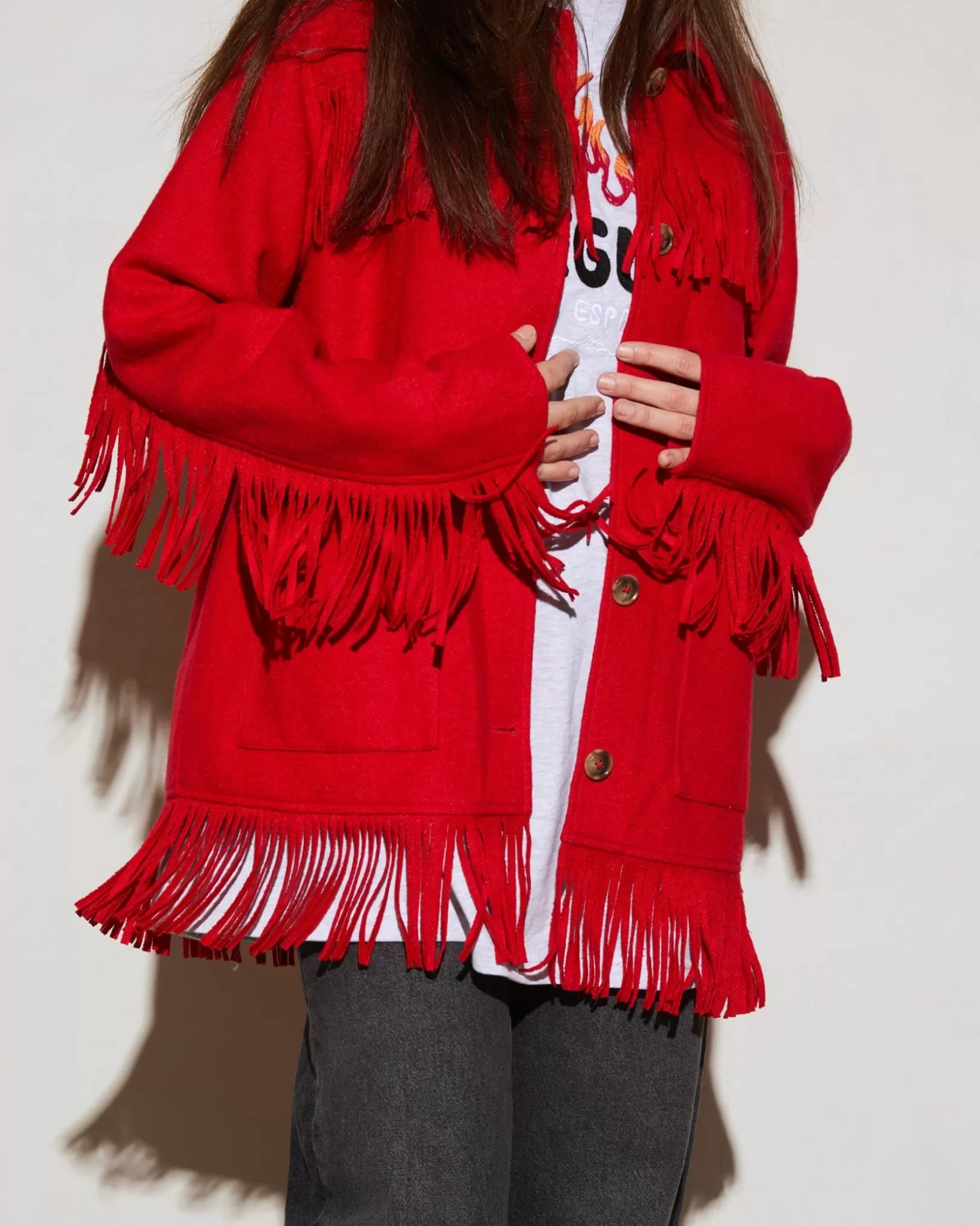 STIEGLITZ Wool Fringe Jacket | Red Online